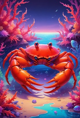 Red crab in coral reef