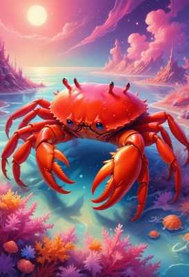 Red crab in fantasy seascape