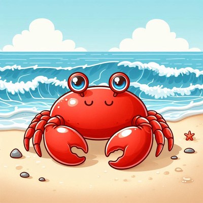 Smiling crab on sandy beach