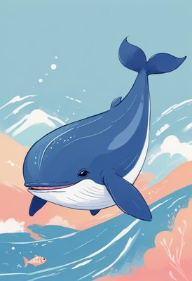 Blue whale leaps over wave