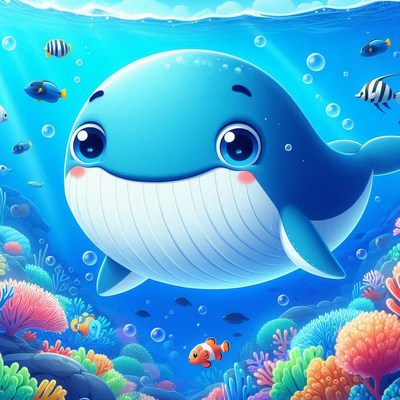 Cartoon whale swimming underwater