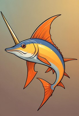Cartoon swordfish with golden bill