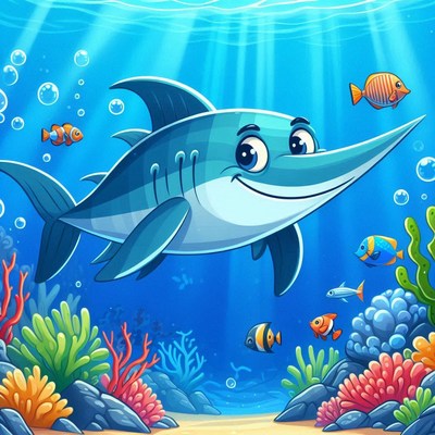 Smiling swordfish in ocean