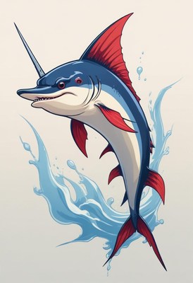 Blue marlin leaping from water