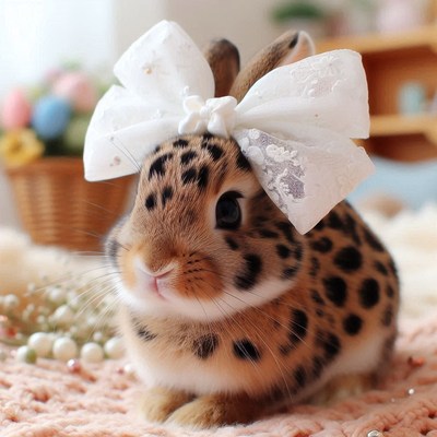 Leopard bunny with bow
