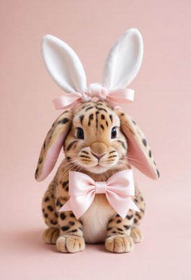 Leopard bunny in pink bow