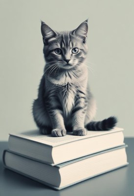 Cat sitting on books