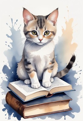 Tabby kitten sitting on books