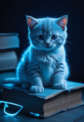 Kitten sitting on book