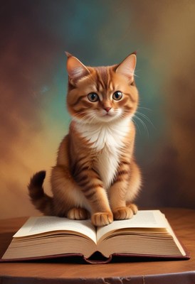 Cat sitting on open book