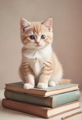 Kitten sitting on books