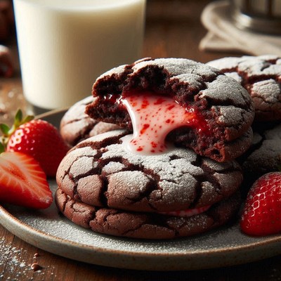 Chocolate cookies with strawberry filling