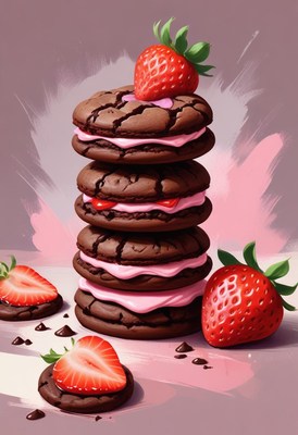 Chocolate cookies with strawberry filling