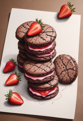 Chocolate macarons and strawberries
