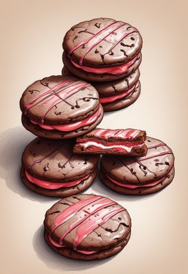 Chocolate cookies with pink filling