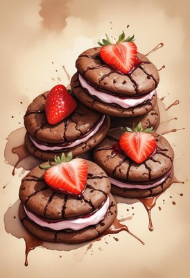 Chocolate cookies with strawberries
