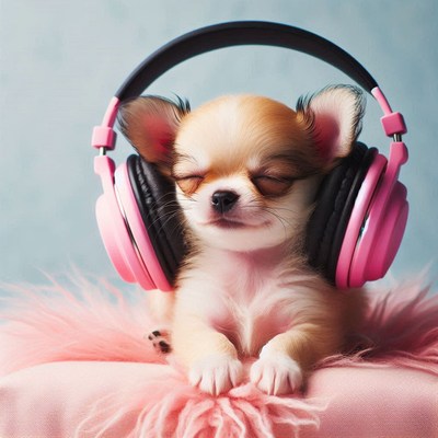Chihuahua puppy listening to music