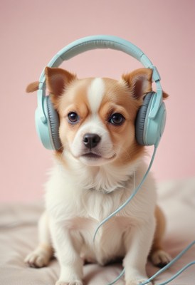 Puppy listening to music