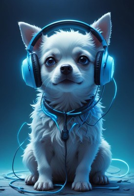Chihuahua wearing headphones