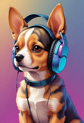 Chihuahua listening to music