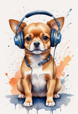 Chihuahua listening to music