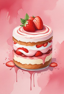 Strawberry cake with dripping glaze