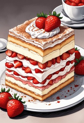 Strawberry cream cake on a plate