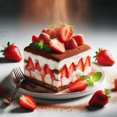 Strawberry tiramisu dessert on plate