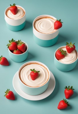 Creamy dessert with strawberries