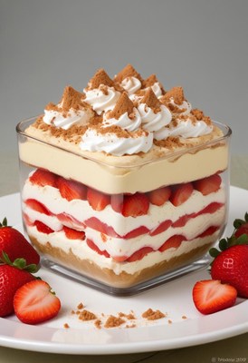 Strawberry cream dessert in glass dish