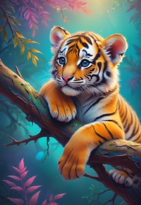 Tiger cub resting on branch