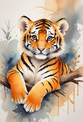 Tiger cub resting on branch