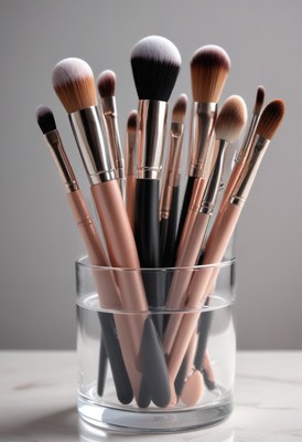 Makeup brushes in glass jar