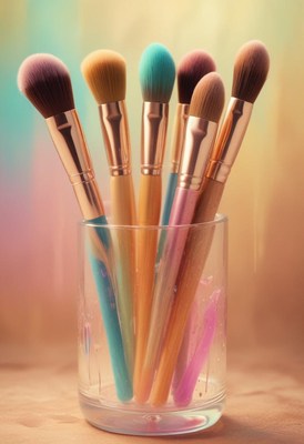 Makeup brushes in glass