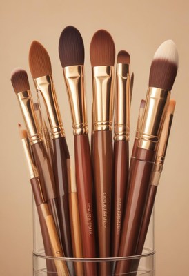 Makeup brushes in glass holder