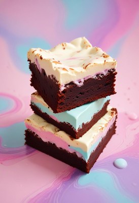 Stacked brownies with swirled frosting
