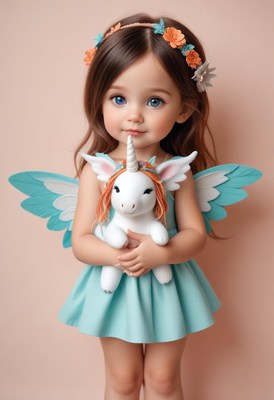 Young girl holding unicorn toy