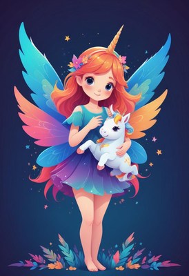 Fairy with unicorn illustration