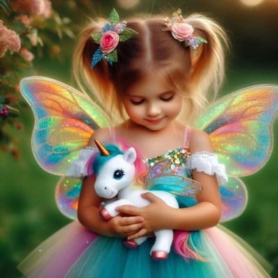 Girl with unicorn and butterfly wings