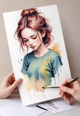 Watercolor portrait of a young woman