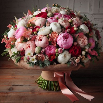 Pink and white peony bouquet