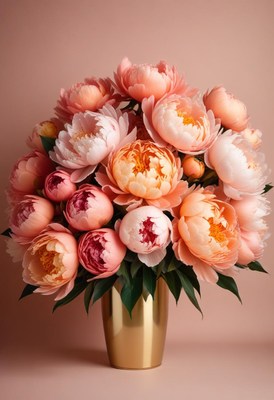 Pink peony bouquet in gold vase