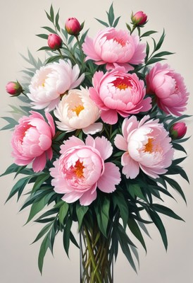 Pink peony bouquet in vase