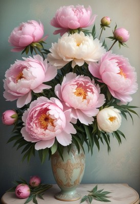 Pink peonies in a vase on a table