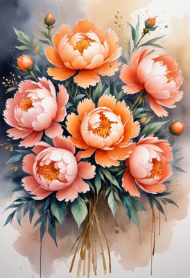 Watercolor bouquet of peonies