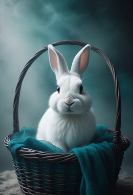 White rabbit in a basket