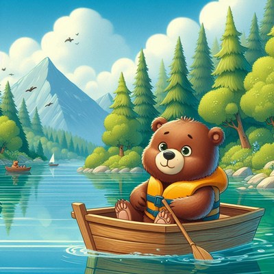 Bear rowing on a lake