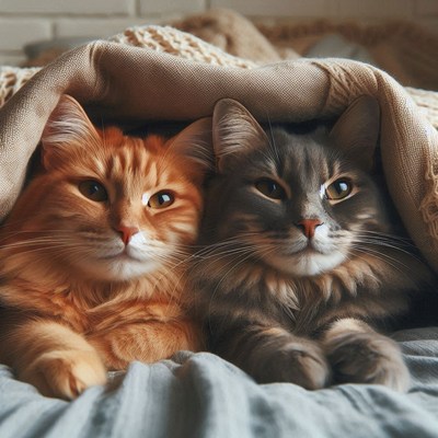 Two cats under blanket