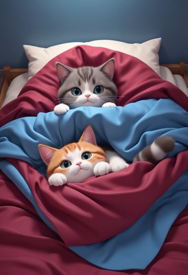 Two cats under blanket