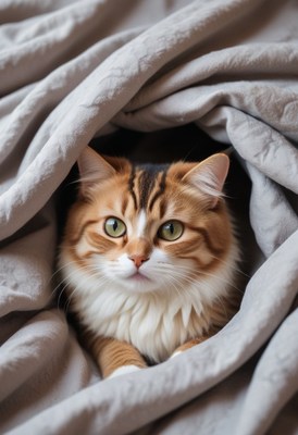 Cat under blanket